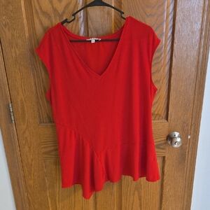 Chaus Red V-Neck Cap Sleeve Asymmetrical Hem Top - Flared Tunic